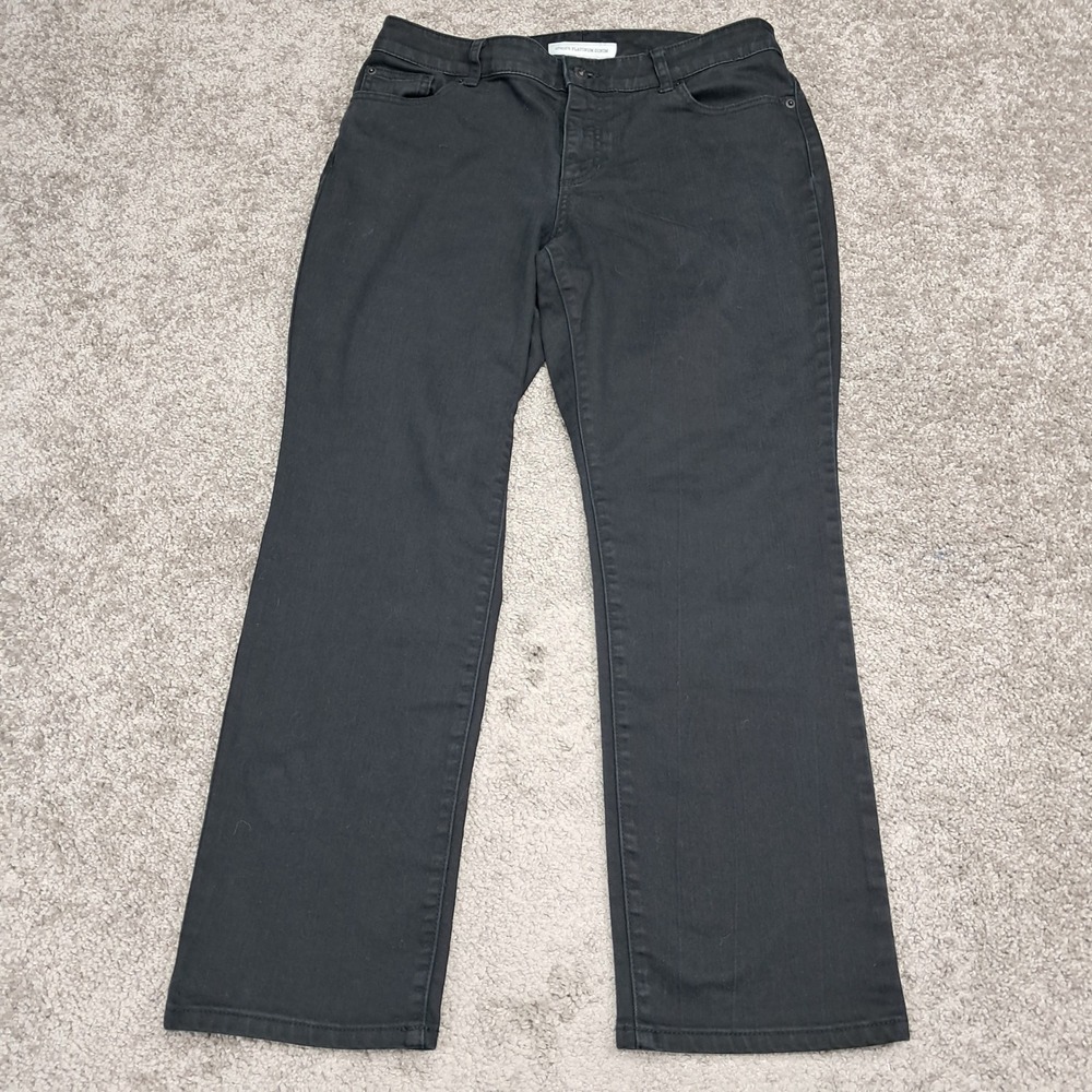 Chicos Platinum Denim Slim Leg Black Jeans Womens Size 1.5 Short 10S Stretch